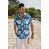 imageCOOFANDY Mens Casual Linen Shirt Short Sleeve Button Down Shirt Summer Beach Shirts with PocketBluecoconut Tree
