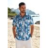 imageCOOFANDY Mens Casual Linen Shirt Short Sleeve Button Down Shirt Summer Beach Shirts with PocketBluecoconut Tree