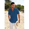 imageCOOFANDY Mens Casual Linen Shirt Short Sleeve Button Down Shirt Summer Beach Shirts with PocketDark Blue