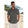 imageCOOFANDY Mens Casual Linen Shirt Short Sleeve Button Down Shirt Summer Beach Shirts with PocketDark Grey
