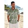 imageCOOFANDY Mens Casual Linen Shirt Short Sleeve Button Down Shirt Summer Beach Shirts with PocketGreenwhite Leaves
