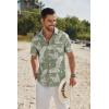 imageCOOFANDY Mens Casual Linen Shirt Short Sleeve Button Down Shirt Summer Beach Shirts with PocketGreenwhite Leaves