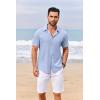 imageCOOFANDY Mens Casual Linen Shirt Short Sleeve Button Down Shirt Summer Beach Shirts with PocketLight Blue