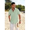 imageCOOFANDY Mens Casual Linen Shirt Short Sleeve Button Down Shirt Summer Beach Shirts with PocketLight Green