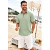 imageCOOFANDY Mens Casual Linen Shirt Short Sleeve Button Down Shirt Summer Beach Shirts with PocketLight Green