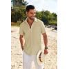 imageCOOFANDY Mens Casual Linen Shirt Short Sleeve Button Down Shirt Summer Beach Shirts with PocketLight Khaki