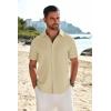 imageCOOFANDY Mens Casual Linen Shirt Short Sleeve Button Down Shirt Summer Beach Shirts with PocketLight Khaki