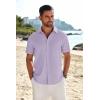 imageCOOFANDY Mens Casual Linen Shirt Short Sleeve Button Down Shirt Summer Beach Shirts with PocketLight Purple