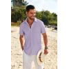 imageCOOFANDY Mens Casual Linen Shirt Short Sleeve Button Down Shirt Summer Beach Shirts with PocketLight Purple