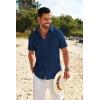 imageCOOFANDY Mens Casual Linen Shirt Short Sleeve Button Down Shirt Summer Beach Shirts with PocketNavy Blue