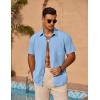 imageCOOFANDY Mens Casual Short Sleeve Shirts Summer Beach Shirt Button Down Textured Shirts Vacation Hawaiian ShirtsLight Blue
