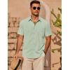 imageCOOFANDY Mens Casual Short Sleeve Shirts Summer Beach Shirt Button Down Textured Shirts Vacation Hawaiian ShirtsLight Green