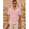 imageCOOFANDY Mens Casual Short Sleeve Shirts Summer Beach Shirt Button Down Textured Shirts Vacation Hawaiian ShirtsLight Pink