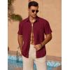 imageCOOFANDY Mens Casual Short Sleeve Shirts Summer Beach Shirt Button Down Textured Shirts Vacation Hawaiian ShirtsWine Red