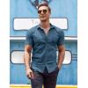 imageCOOFANDY Mens Muscle Fit Dress Shirt Short Sleeve Button Down Shirts with PocketGrey Blue
