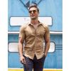imageCOOFANDY Mens Muscle Fit Dress Shirt Short Sleeve Button Down Shirts with PocketKhaki
