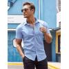 imageCOOFANDY Mens Muscle Fit Dress Shirt Short Sleeve Button Down Shirts with PocketLight Blue