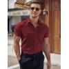 imageCOOFANDY Mens Muscle Fit Dress Shirt Short Sleeve Button Down Shirts with PocketWine Red