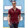 imageCOOFANDY Mens Muscle Fit Dress Shirt Short Sleeve Button Down Shirts with PocketWine Red