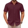 imageCOOFANDY Mens Casual Button Down Shirts Short Sleeve Summer Untucked Dress ShirtsWine Red