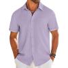 imageCOOFANDY Mens Casual Linen Shirt Short Sleeve Button Down Shirt Summer Beach Shirts with PocketLight Purple