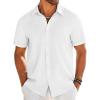 imageCOOFANDY Mens Casual Linen Shirt Short Sleeve Button Down Shirt Summer Beach Shirts with PocketWhite
