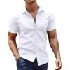 imageCOOFANDY Mens Muscle Fit Dress Shirt Short Sleeve Button Down Shirts with Pocket01 White