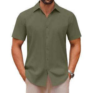 imageCOOFANDY Mens Casual Button Down Shirts Short Sleeve Summer Untucked Dress ShirtsArmy Green