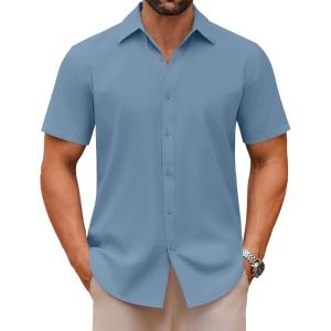 imageCOOFANDY Mens Casual Button Down Shirts Short Sleeve Summer Untucked Dress ShirtsCaptain Blue