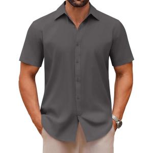 imageCOOFANDY Mens Casual Button Down Shirts Short Sleeve Summer Untucked Dress ShirtsDark Grey