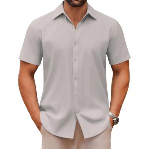 imageCOOFANDY Mens Casual Button Down Shirts Short Sleeve Summer Untucked Dress ShirtsGrey