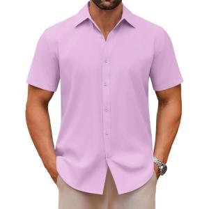 imageCOOFANDY Mens Casual Button Down Shirts Short Sleeve Summer Untucked Dress ShirtsLavender