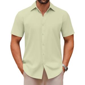 imageCOOFANDY Mens Casual Button Down Shirts Short Sleeve Summer Untucked Dress ShirtsLight Green