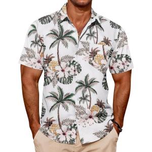 imageCOOFANDY Mens Casual Short Sleeve Shirts Summer Beach Shirt Button Down Textured Shirts Vacation Hawaiian ShirtsWhite Coconut Tree