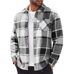 imageCOOFANDY Mens Flannel Shirt Long Sleeve Lightweight Plaid Shirt Casual Button Down Shirts JacketBlack