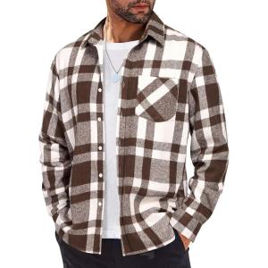 imageCOOFANDY Mens Flannel Shirt Long Sleeve Lightweight Plaid Shirt Casual Button Down Shirts JacketBrown