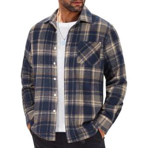 imageCOOFANDY Mens Flannel Shirt Long Sleeve Lightweight Plaid Shirt Casual Button Down Shirts JacketDark Blue