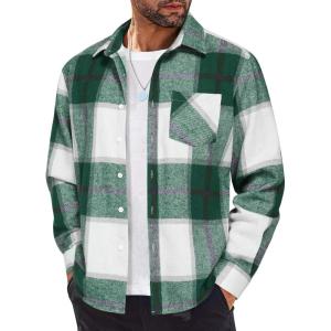 imageCOOFANDY Mens Flannel Shirt Long Sleeve Lightweight Plaid Shirt Casual Button Down Shirts JacketGreen