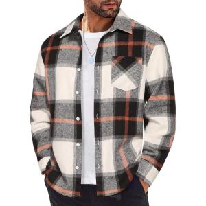 imageCOOFANDY Mens Flannel Shirt Long Sleeve Lightweight Plaid Shirt Casual Button Down Shirts JacketGrey