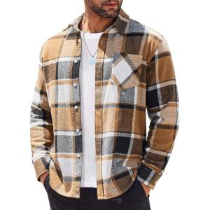 imageCOOFANDY Mens Flannel Shirt Long Sleeve Lightweight Plaid Shirt Casual Button Down Shirts JacketKhaki