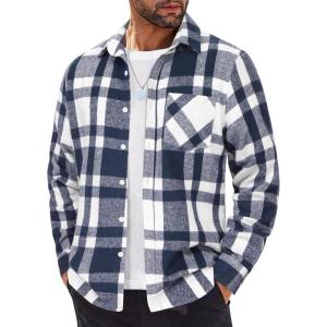 imageCOOFANDY Mens Flannel Shirt Long Sleeve Lightweight Plaid Shirt Casual Button Down Shirts JacketLight Blue