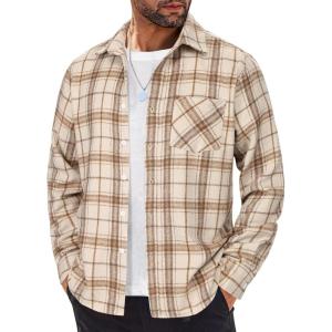 imageCOOFANDY Mens Flannel Shirt Long Sleeve Lightweight Plaid Shirt Casual Button Down Shirts JacketLight Brown
