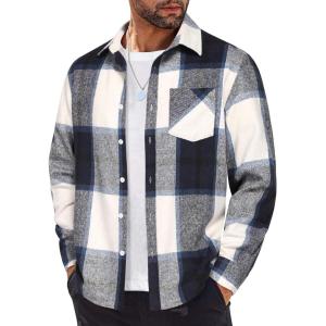 imageCOOFANDY Mens Flannel Shirt Long Sleeve Lightweight Plaid Shirt Casual Button Down Shirts JacketNavy Blue