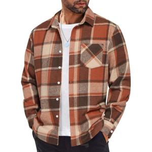 imageCOOFANDY Mens Flannel Shirt Long Sleeve Lightweight Plaid Shirt Casual Button Down Shirts JacketOrange Red