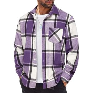 imageCOOFANDY Mens Flannel Shirt Long Sleeve Lightweight Plaid Shirt Casual Button Down Shirts JacketPurple