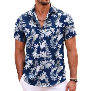 imageCOOFANDY Mens Hawaiian Shirts Short Sleeve Floral Button Down Beach Summer Tropical ShirtBluewhite