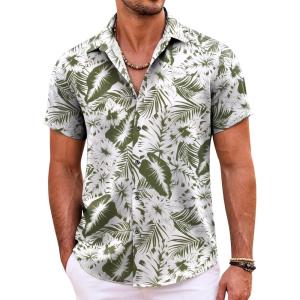 imageCOOFANDY Mens Hawaiian Shirts Short Sleeve Floral Button Down Beach Summer Tropical ShirtGreentropical Floral