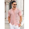 imageCOOFANDY Knit Shirts for Men Casual Short Sleeve Button Down Shirts Summer Beach Stretch Fit Collared ShirtsDusty Rose