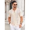 imageCOOFANDY Knit Shirts for Men Casual Short Sleeve Button Down Shirts Summer Beach Stretch Fit Collared ShirtsKhaki