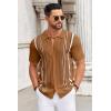 imageCOOFANDY Knit Shirts for Men Casual Short Sleeve Button Down Shirts Summer Beach Stretch Fit Collared ShirtsLight Brown